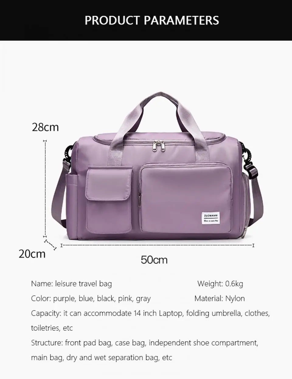 UNIXINU Sac de voyage à main de grande capacité pour week-end Sacs de sport de nuit avec compartiment à chaussures Sacs de sport et de fitness pour femmes