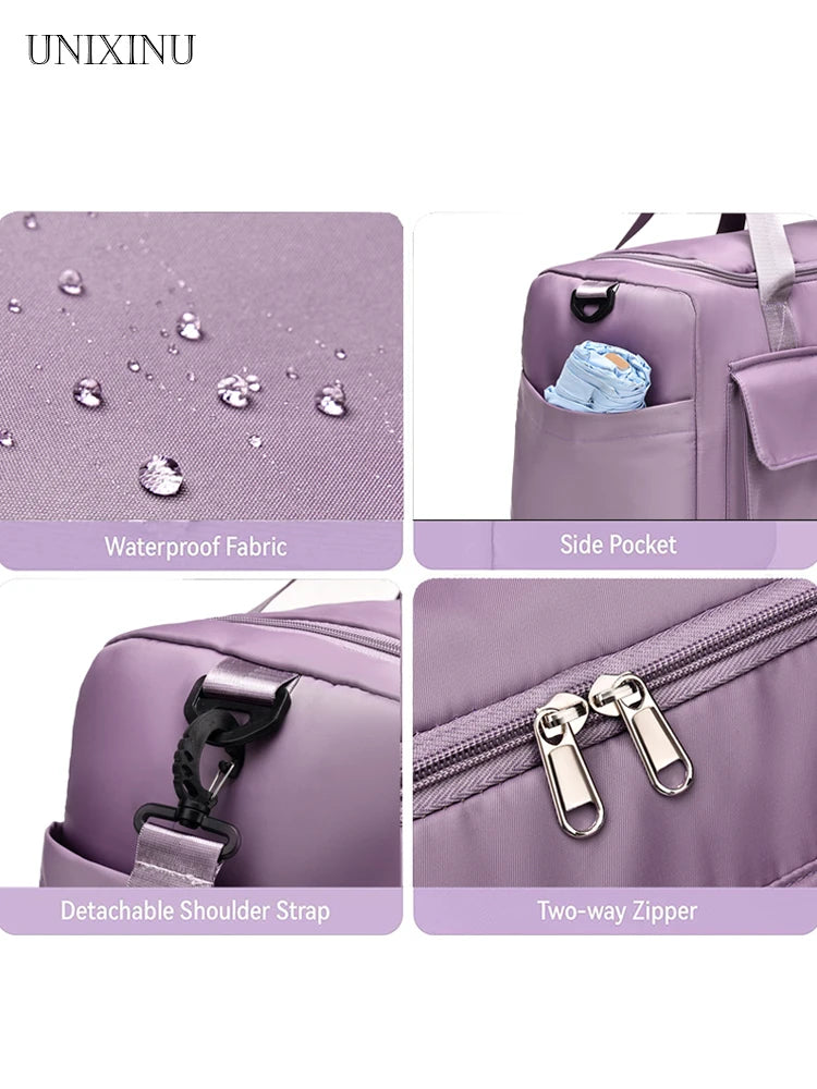 UNIXINU Sac de voyage à main de grande capacité pour week-end Sacs de sport de nuit avec compartiment à chaussures Sacs de sport et de fitness pour femmes